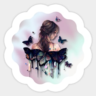 Girl with Butterflies 2 Sticker